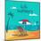 Hello Summer Poster. Tropical Beach with Palm Trees and Umbrella. Vector Background-ivector-Mounted Art Print