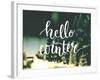 Hello Winter Typography Overlay on Blurred Photo of Christmas Trees. Lettering Banner for Greeting-kotoko-Framed Art Print