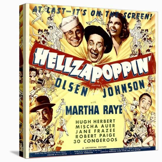 Hellzapoppin', Ole Olsen, Chic Johnson, Martha Raye, Hugh Herbert, Mischa Auer on Window Card, 1941-null-Stretched Canvas
