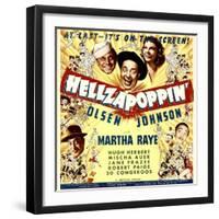 Hellzapoppin', Ole Olsen, Chic Johnson, Martha Raye, Hugh Herbert, Mischa Auer on Window Card, 1941-null-Framed Photo