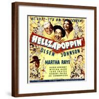 Hellzapoppin', Ole Olsen, Chic Johnson, Martha Raye, Hugh Herbert, Mischa Auer on Window Card, 1941-null-Framed Photo