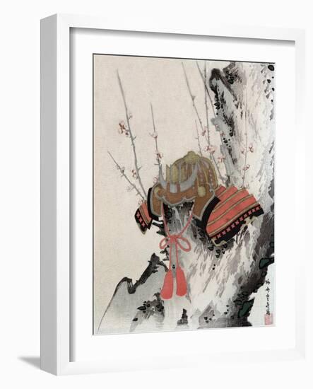 Helmet on a Plum Tree, Japanese Wood-Cut Print-Lantern Press-Framed Art Print