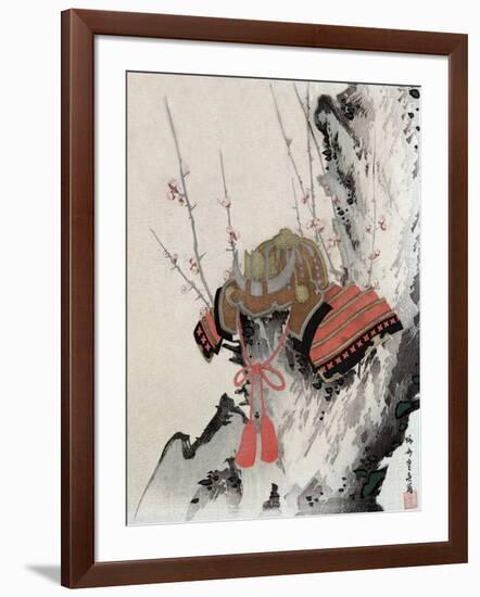 Helmet on a Plum Tree, Japanese Wood-Cut Print-Lantern Press-Framed Art Print