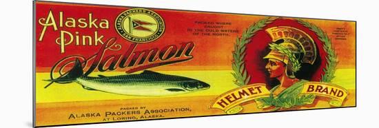 Helmet Salmon Can Label - Loring, AK-Lantern Press-Mounted Art Print