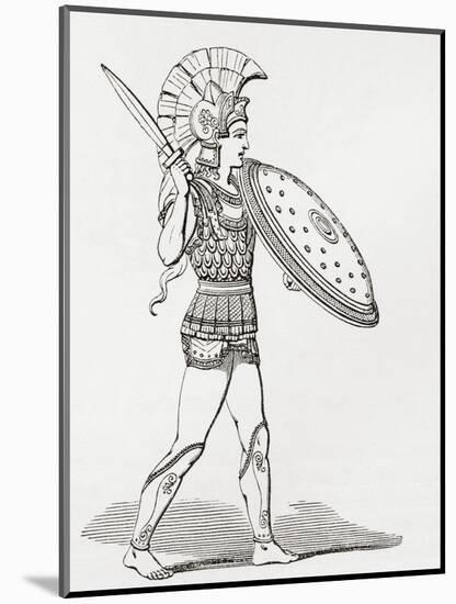 Helmeted Greek Warrior Wearing Greaves and Armour Holding a Clipeus Shield and Sword-null-Mounted Giclee Print