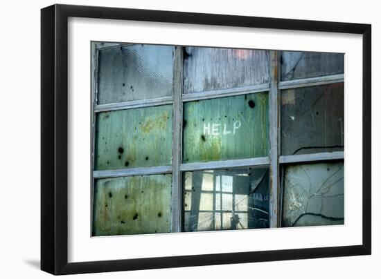 Help Written on Broken Windows-null-Framed Photo