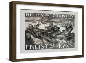 Help Your Country Stop This. Enlist in the Navy-Frank Brangwyn-Framed Art Print