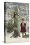 Helpful Angel Accompanies Two Children into the Woods to Help Them Choose Their Tree-null-Stretched Canvas