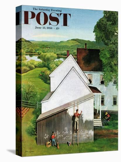 "Helping Dad Paint" Saturday Evening Post Cover, June 23, 1956-John Clymer-Stretched Canvas