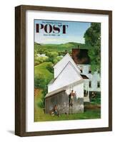 "Helping Dad Paint" Saturday Evening Post Cover, June 23, 1956-John Clymer-Framed Giclee Print