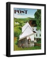 "Helping Dad Paint" Saturday Evening Post Cover, June 23, 1956-John Clymer-Framed Giclee Print