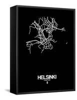 Helsinki Street Map Black-NaxArt-Framed Stretched Canvas