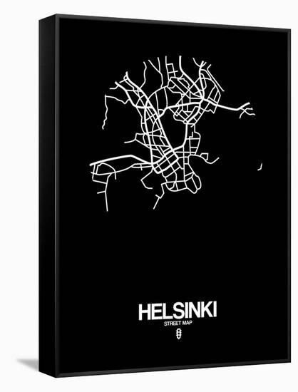 Helsinki Street Map Black-NaxArt-Framed Stretched Canvas