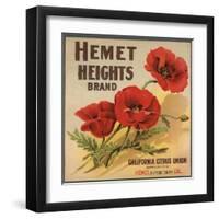 Hemet Heights Brand - Hemet, California - Citrus Crate Label-Lantern Press-Framed Art Print
