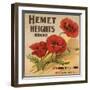 Hemet Heights Brand - Hemet, California - Citrus Crate Label-Lantern Press-Framed Art Print