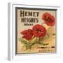 Hemet Heights Brand - Hemet, California - Citrus Crate Label-Lantern Press-Framed Art Print