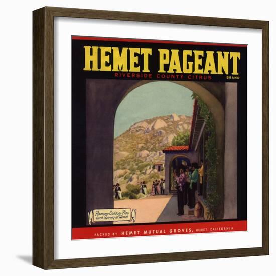 Hemet Pageant Brand - Hemet, California - Citrus Crate Label-Lantern Press-Framed Art Print