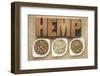 Hemp Products: Seeds, Hearts (Shelled Seeds) and Protein Powder in Small Ceramic Bowls-PixelsAway-Framed Photographic Print