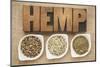 Hemp Products: Seeds, Hearts (Shelled Seeds) and Protein Powder in Small Ceramic Bowls-PixelsAway-Mounted Photographic Print