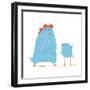 Hen and Chicken Childish Cartoon. Poultry Animal Farm, Livestock Domestic, Nature Rural. Raster Var-Popmarleo-Framed Art Print