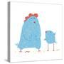 Hen and Chicken Childish Cartoon. Poultry Animal Farm, Livestock Domestic, Nature Rural. Raster Var-Popmarleo-Stretched Canvas