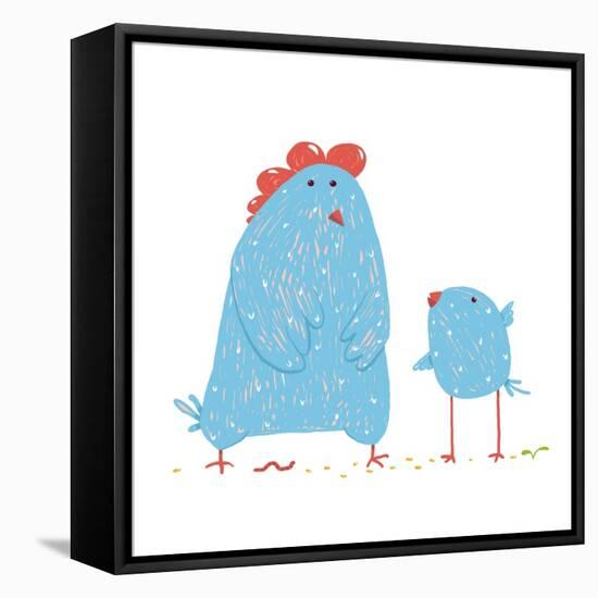 Hen and Chicken Childish Cartoon. Poultry Animal Farm, Livestock Domestic, Nature Rural, Vector Ill-Popmarleo-Framed Stretched Canvas