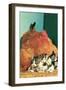 Hen Sitting on Kittens-null-Framed Art Print