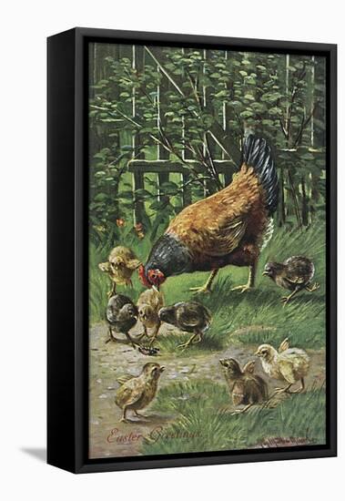 Hen with Chicks-August Muller-Framed Stretched Canvas