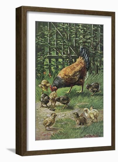 Hen with Chicks-August Muller-Framed Art Print