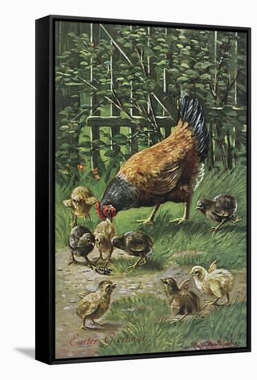 Hen with Chicks-August Muller-Framed Stretched Canvas