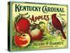 Henderson, Kentucky, Kentucky Cardinal Brand Apple Label-Lantern Press-Stretched Canvas