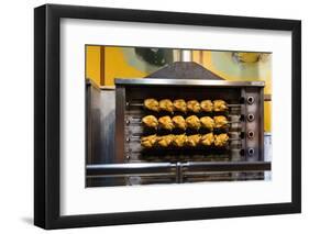 Hendlbraterei' (grilled chicken station in festival tent), Oktoberfest-Christine Meder stage-art.de-Framed Photographic Print