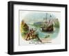 Hendrick Hudson Brand Cigar Box Label, View of Native Americans Looking at a Ship-Lantern Press-Framed Art Print