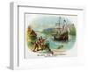 Hendrick Hudson Brand Cigar Box Label, View of Native Americans Looking at a Ship-Lantern Press-Framed Art Print