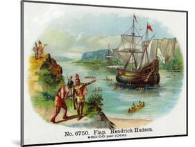 Hendrick Hudson Brand Cigar Box Label, View of Native Americans Looking at a Ship-Lantern Press-Mounted Art Print