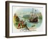 Hendrick Hudson Brand Cigar Box Label, View of Native Americans Looking at a Ship-Lantern Press-Framed Art Print