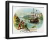 Hendrick Hudson Brand Cigar Box Label, View of Native Americans Looking at a Ship-Lantern Press-Framed Art Print