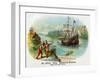 Hendrick Hudson Brand Cigar Box Label, View of Native Americans Looking at a Ship-Lantern Press-Framed Art Print