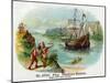 Hendrick Hudson Brand Cigar Box Label, View of Native Americans Looking at a Ship-Lantern Press-Mounted Art Print