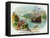 Hendrick Hudson Brand Cigar Box Label, View of Native Americans Looking at a Ship-Lantern Press-Framed Stretched Canvas