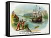 Hendrick Hudson Brand Cigar Box Label, View of Native Americans Looking at a Ship-Lantern Press-Framed Stretched Canvas
