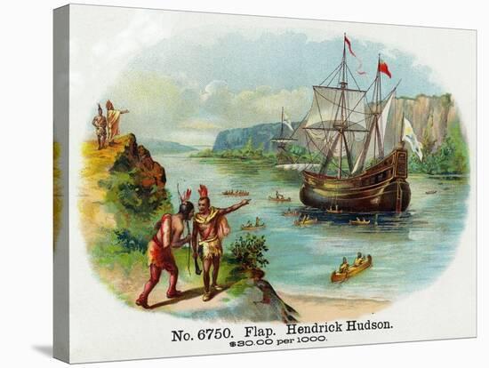 Hendrick Hudson Brand Cigar Box Label, View of Native Americans Looking at a Ship-Lantern Press-Stretched Canvas