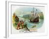 Hendrick Hudson Brand Cigar Box Label, View of Native Americans Looking at a Ship-Lantern Press-Framed Art Print