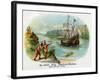 Hendrick Hudson Brand Cigar Box Label, View of Native Americans Looking at a Ship-Lantern Press-Framed Art Print