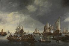 Harbor with Sailboats and Ferry Boat-Hendrick Jacobsz Dubbels-Stretched Canvas