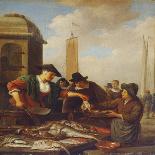 A Fish Stall by A Harbour (Oil on Panel)-Hendrik Martensz Sorgh-Giclee Print