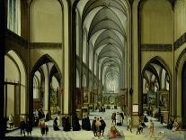 A Capriccio View of a Gothic Cathedral Interior with a Mass being Celebrated in a Side Chapel, 1630-Hendrik van Steenwyck-Stretched Canvas