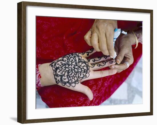 Henna Designs Being Applied to a Woman's Hand, Rajasthan State, India-Bruno Morandi-Framed Photographic Print