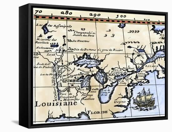 Hennepin's Map of New France and Louisiana - la Carte de la Nouvelle France, c.1683-null-Framed Stretched Canvas
