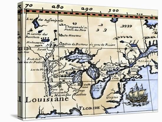 Hennepin's Map of New France and Louisiana - la Carte de la Nouvelle France, c.1683-null-Stretched Canvas